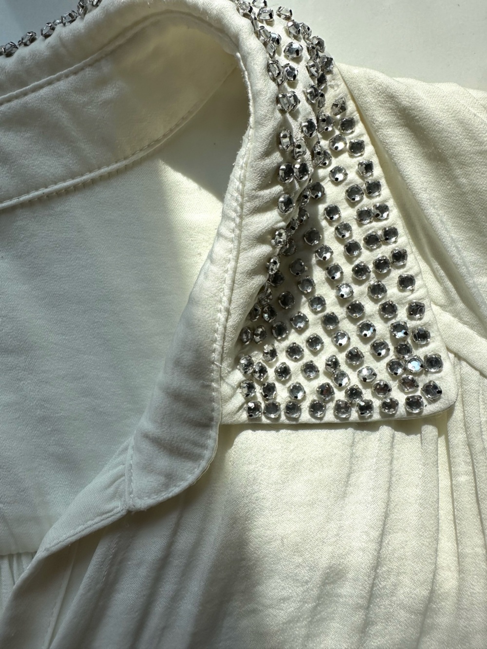 Free People Ivory Rhinestone Collar Boho Blouse Medium - Picture 4 of 4